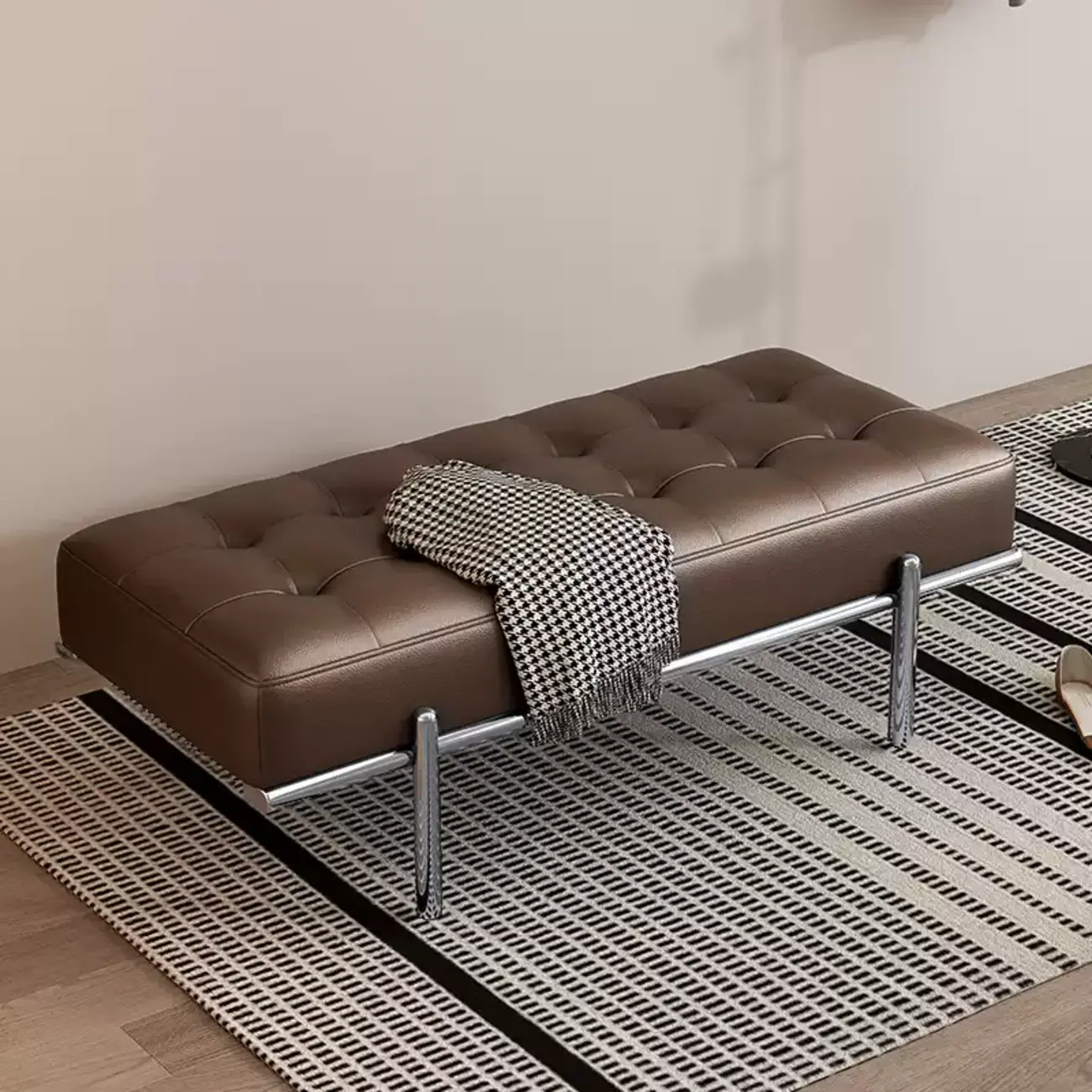 Modern Leather Upholstered Tufted Bedroom Bench