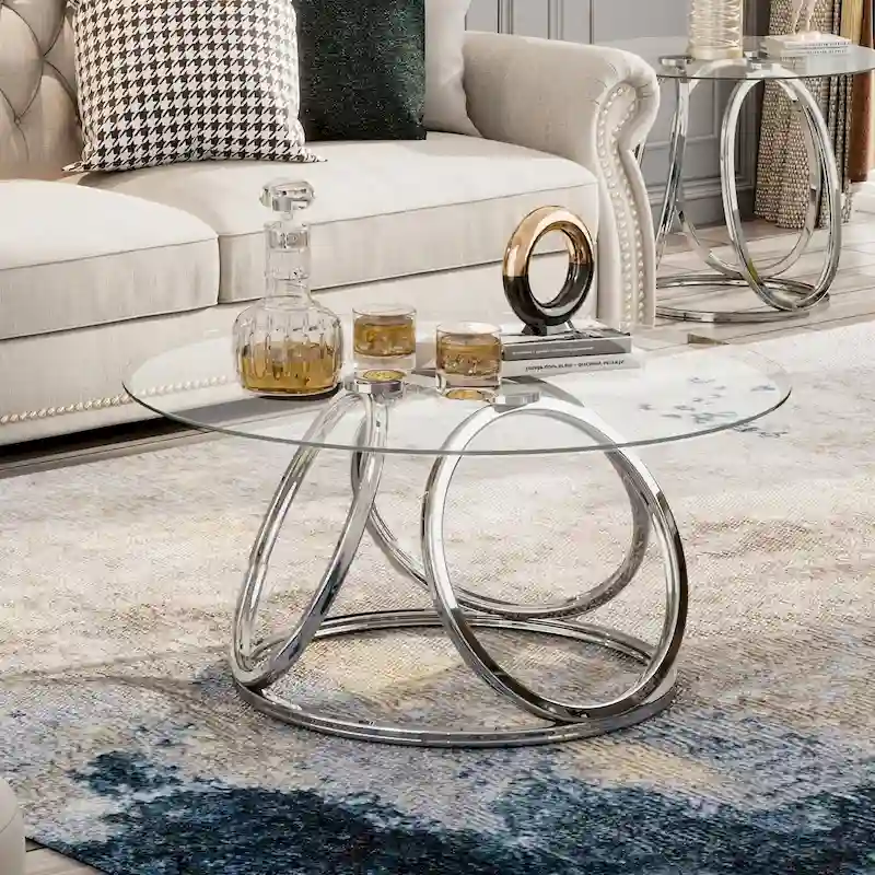 Myhozm Contemporary Glass Top Round Coffee Table