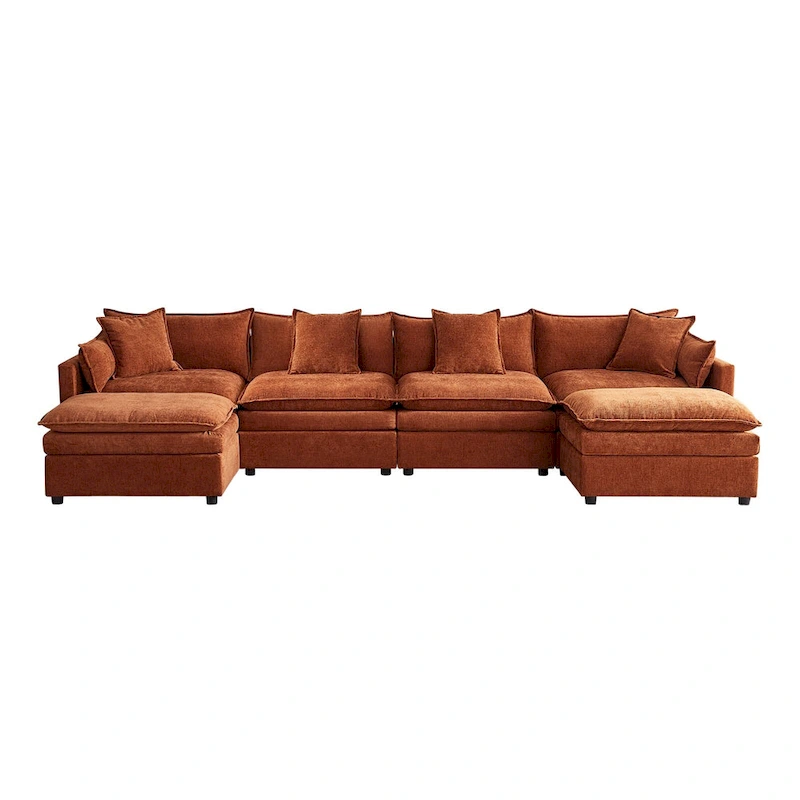 Spacious 142.52 U-Shaped Chenille Sectional Sofa with Double Cushions, Convertible Chaise and Ottomans