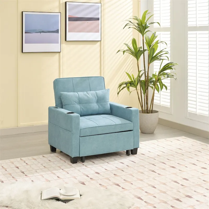 3-in-1 Pull Out Futon Convertible Chair with USB Ports