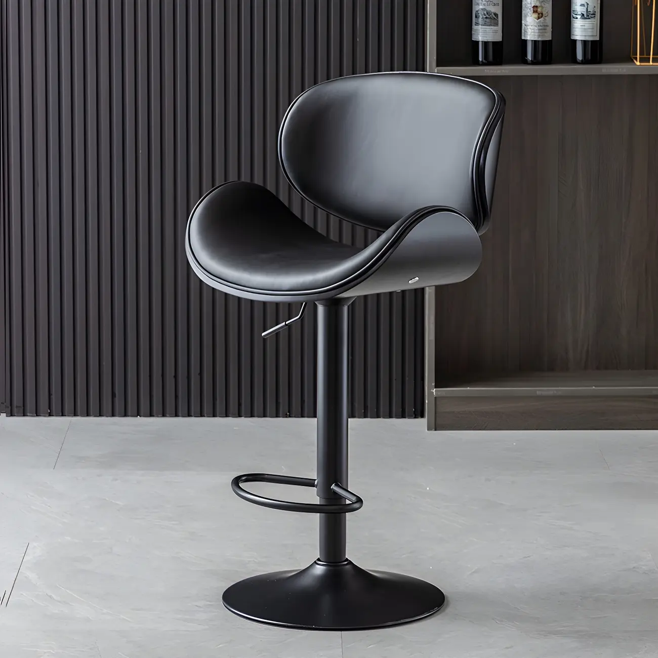 Arched Blackish Green Leather Swivel Adjustable Bar Stool