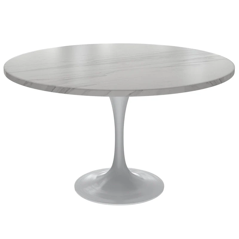 Verve 48 Round Dining Table with Stone TableTop and White Steel Base for Kitchen & Dining Room