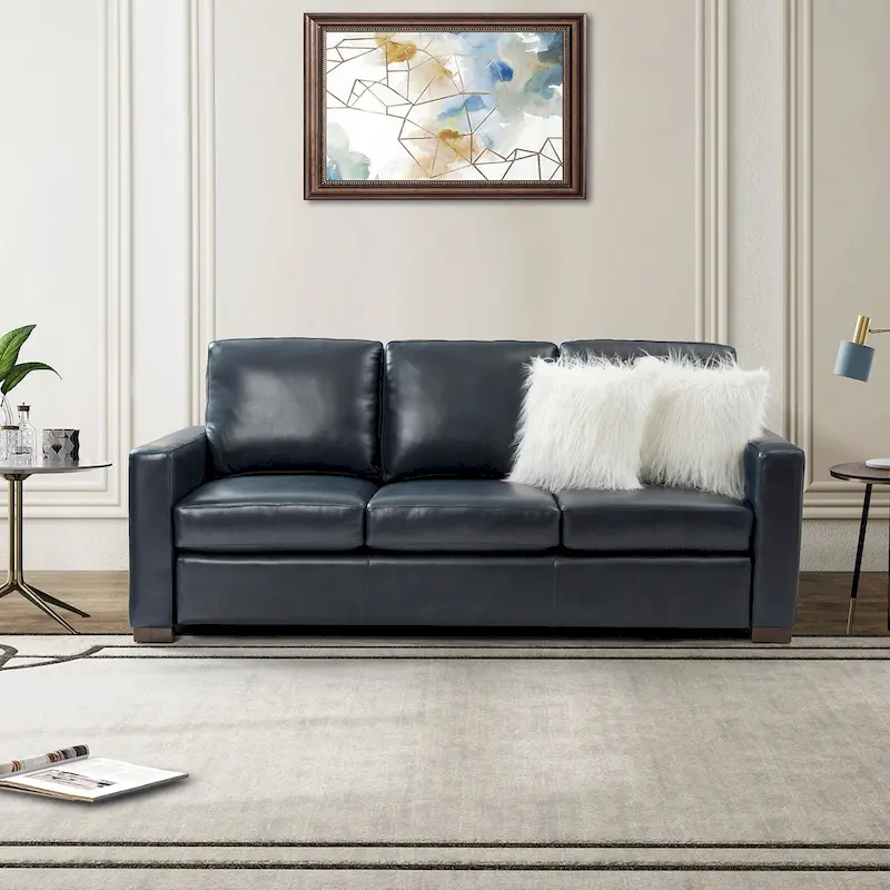 Ernando 83.46 Wide Genuine Leather Sofa with Squared Arms and Pillows