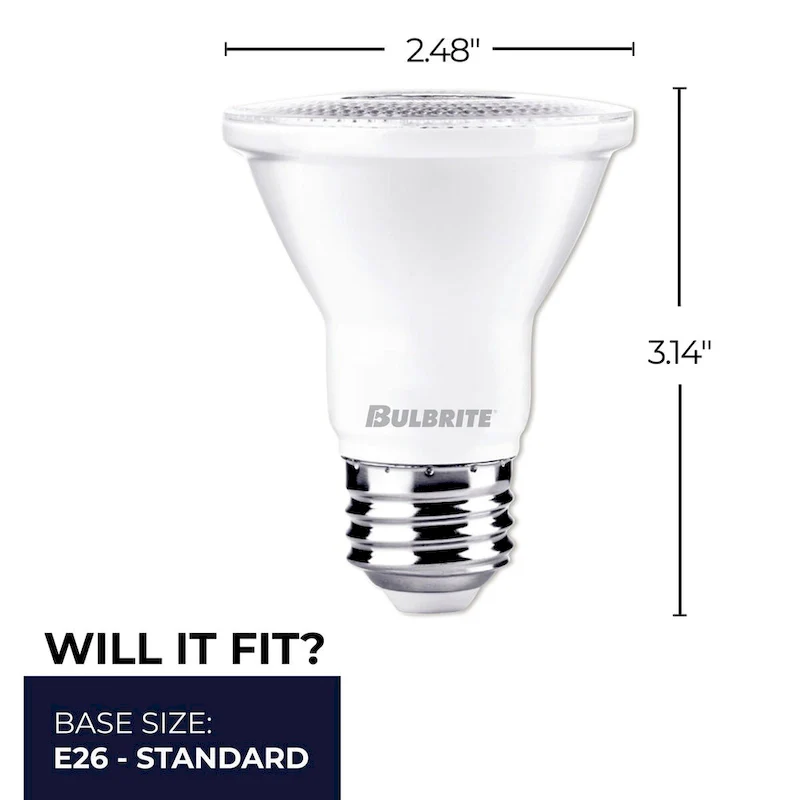 Bulbrite Pack of (4) 7 Watt Dimmable Flood PAR20 Medium (E26) LED Light Bulb - Cool White Light