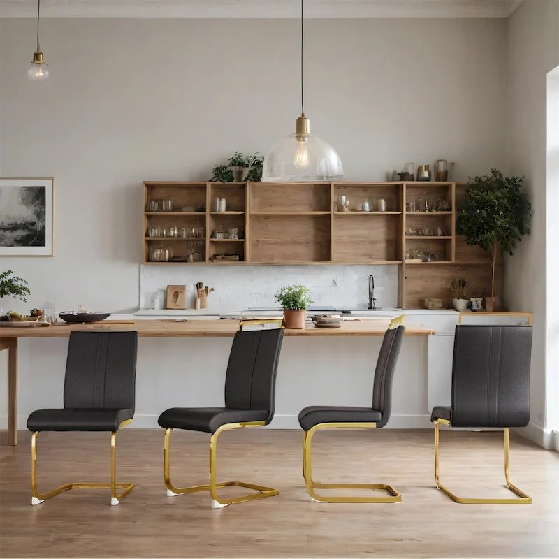 PU Leather High Back Upholstered Dining Chair w/ Metal Legs (Set of 4)