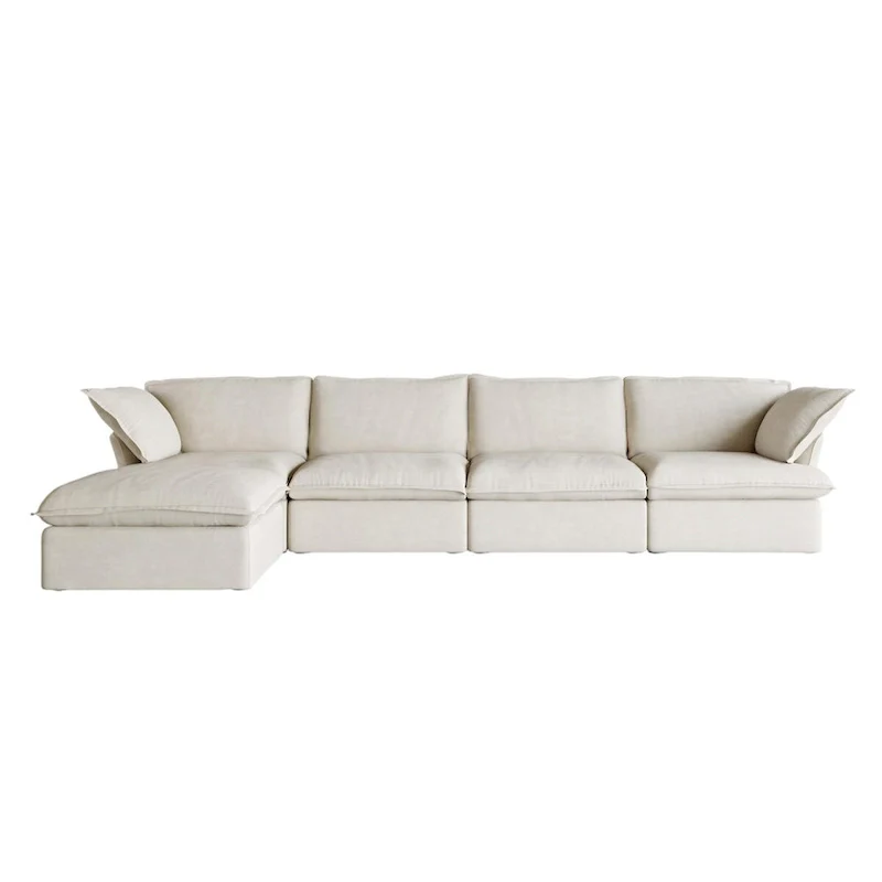 Gray Velvet L-Shape Sectional Sofa - 5 Seat