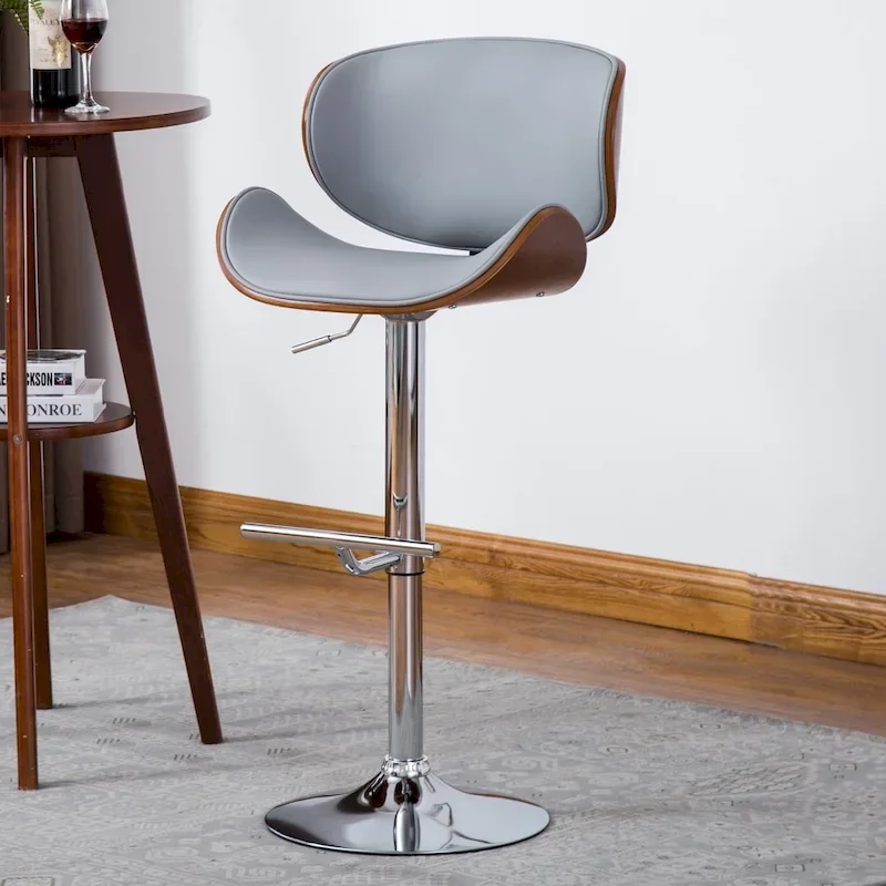 Modern Swivel Walnut Bentwood Adjustable Height Bar Stool