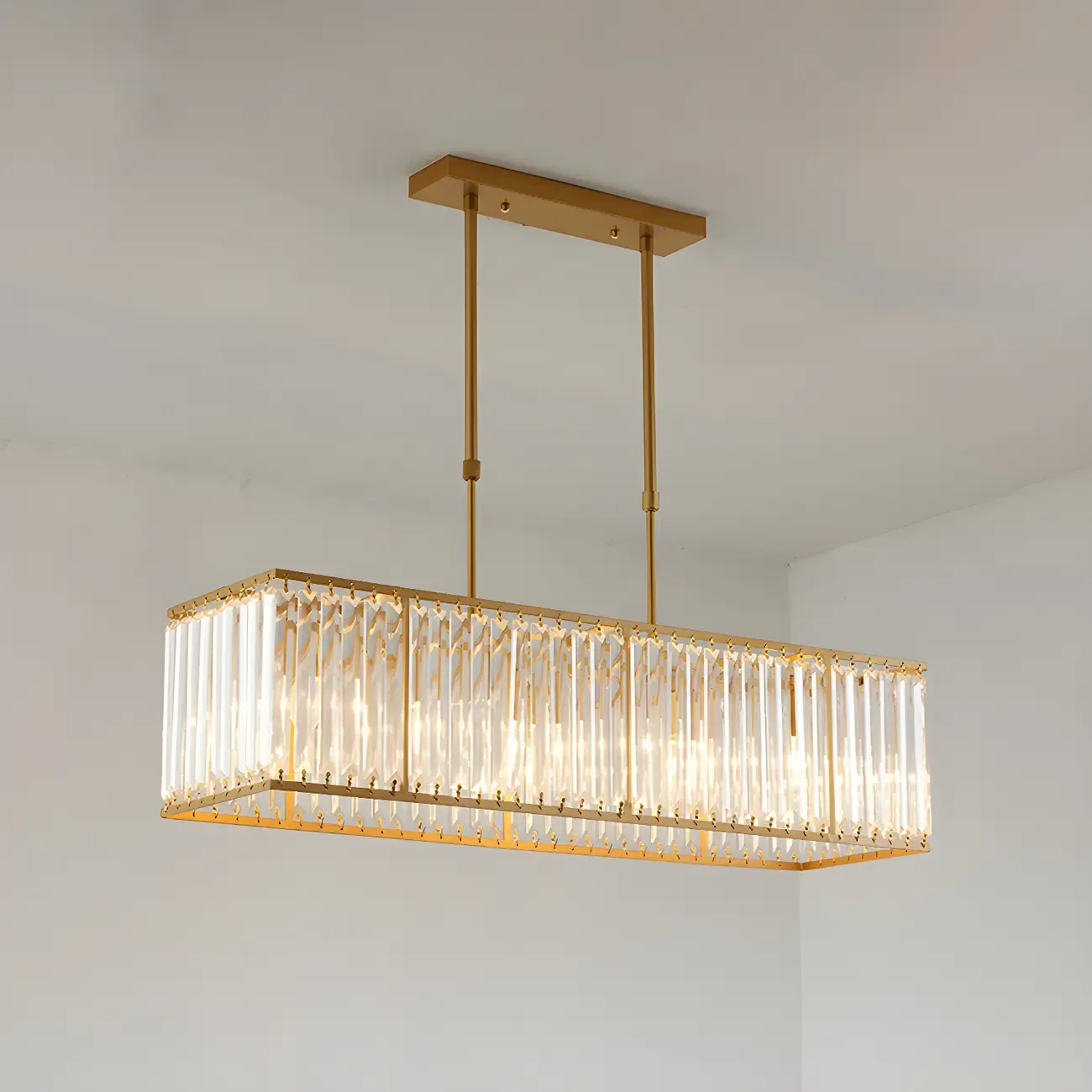 Luxury Crystal Gold Rectangle Island Pendant Light