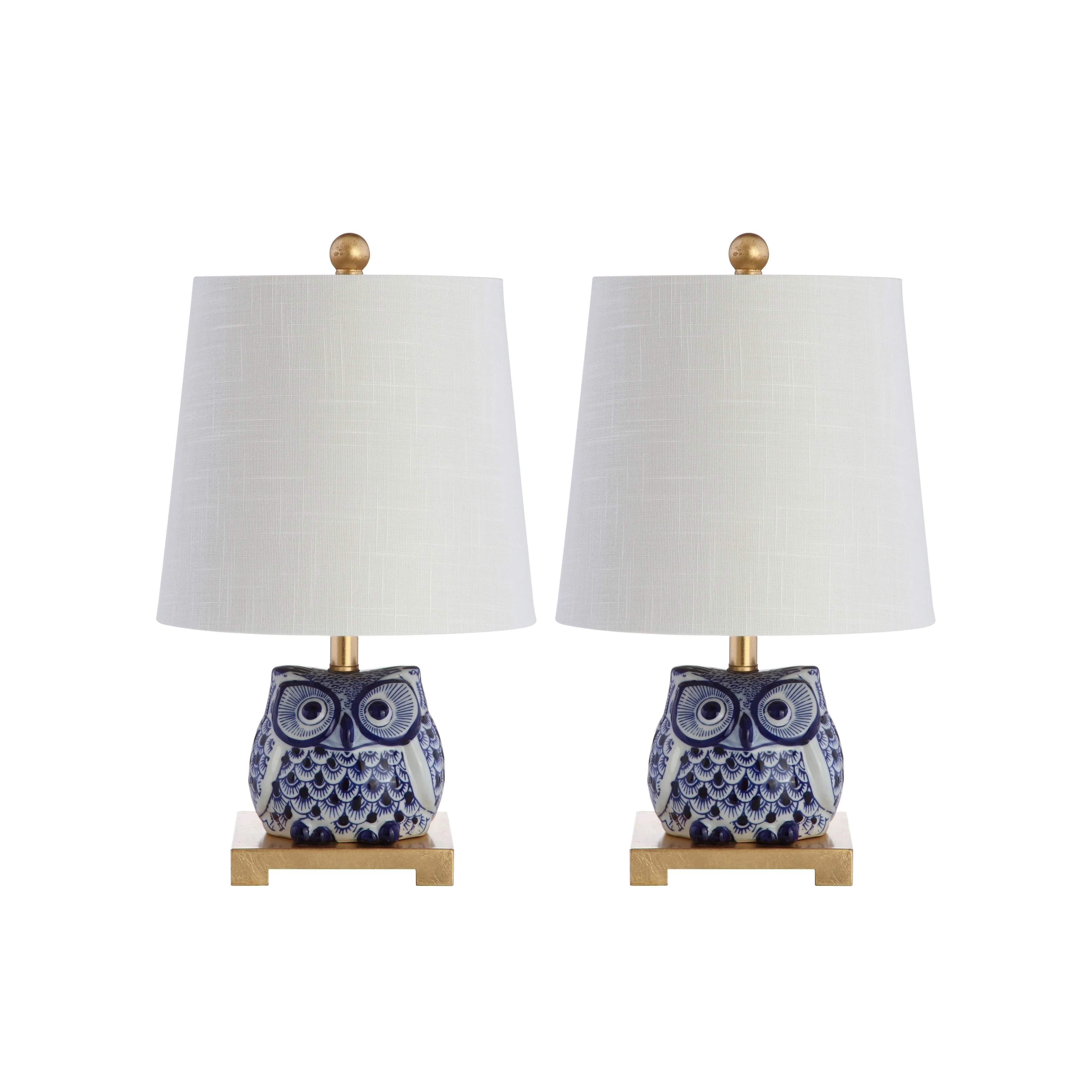 Tiki 16 Ceramic Mini Table Lamp, Blue/White (Set of 2) by JONATHAN Y