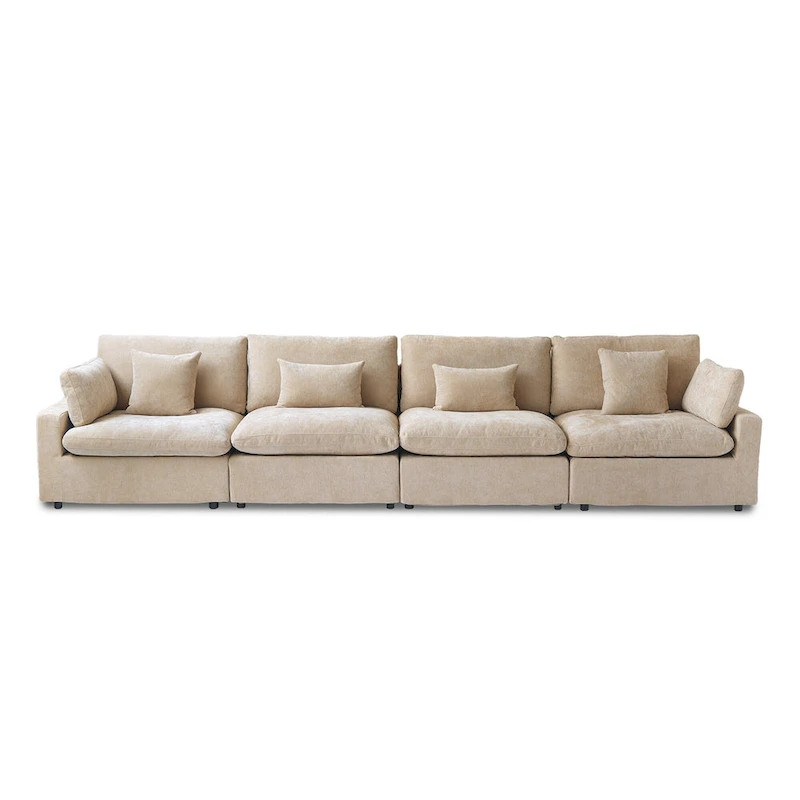 Classic Modern Linen Sectional Modular Sofa 4-Seater Down Filled Cloud Couch with Cushions