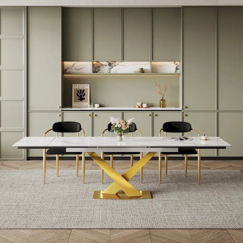 94.48 Modern Extendable Rectangular Sintered Stone Dining Table For 8 person