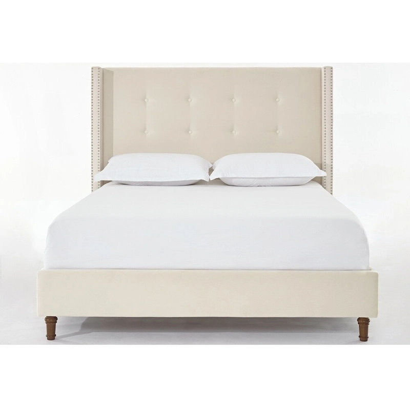 Upholstered Queen Bed with Nailhead Trim Wingback Headboard