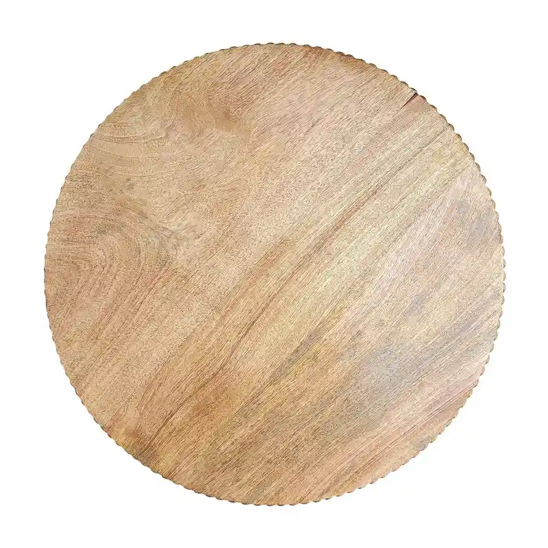 21 Inch Side End Table, Round Top, Stacked Ball Post, Natural Brown Mango Wood