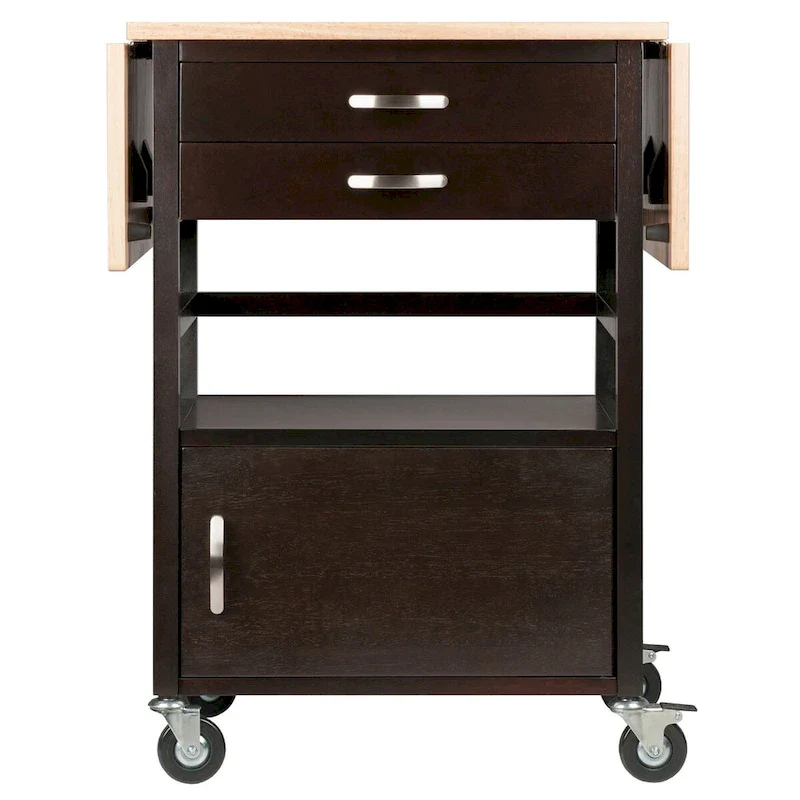 Bellini Drop Leaf Kitchen Cart, Coffee and Natural - 43.23 x 20.08 x 33.54 inches