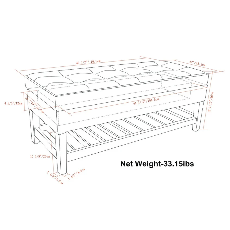 WYNDENHALL Essex 44 inch Wide Transitional Rectangle Ottoman Bench