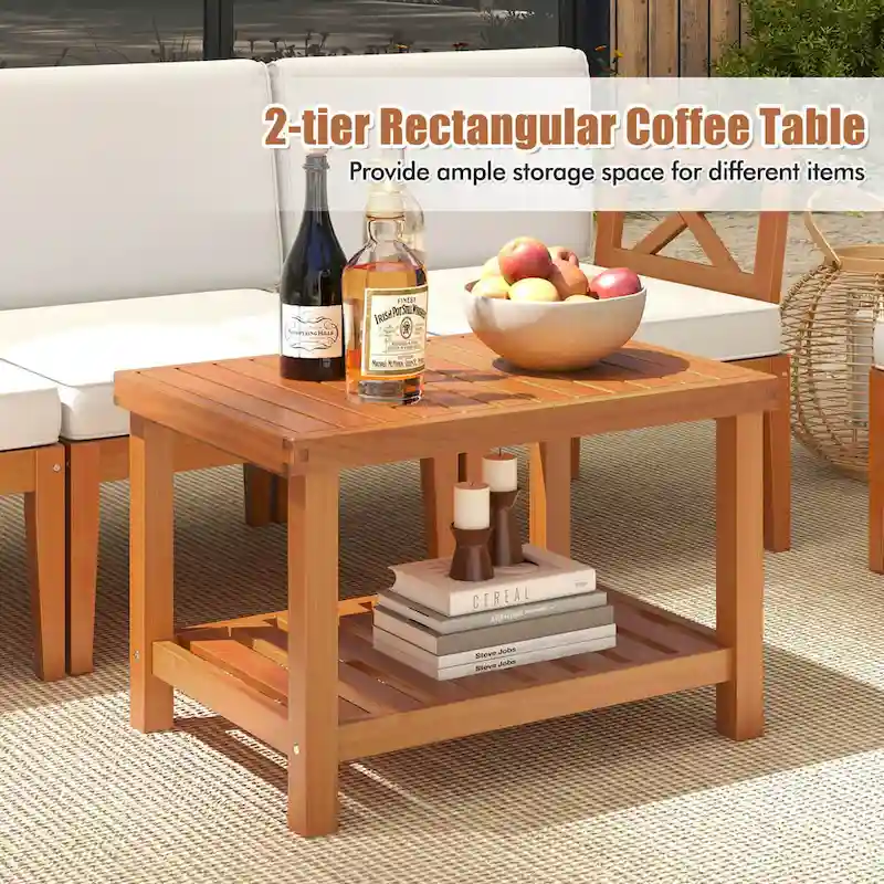 Costway 5 PCS Acacia Wood Patio Furniture Set with Cushions and 2-Tier - See Details