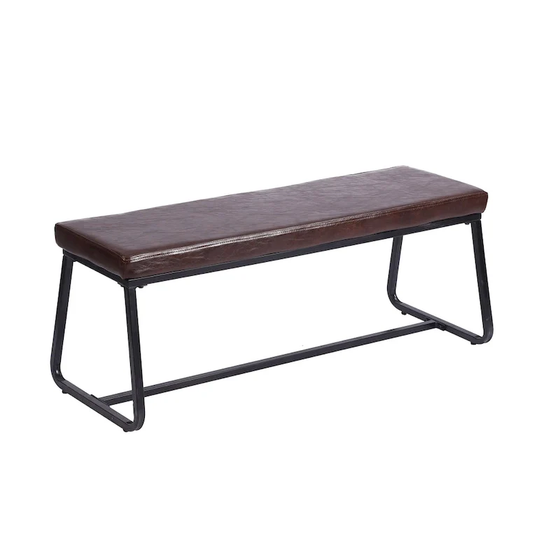 Home Remy Entryway Bench, PU Leather Upholstery, Iron Legs