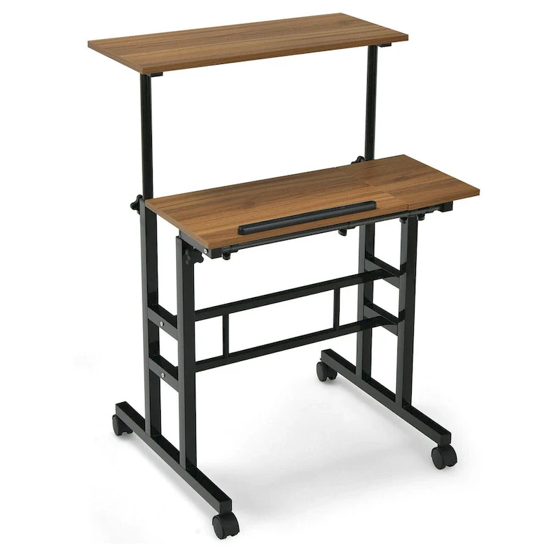 Gymax Mobile Stand up Desk Adjustable Computer Desk Tilting