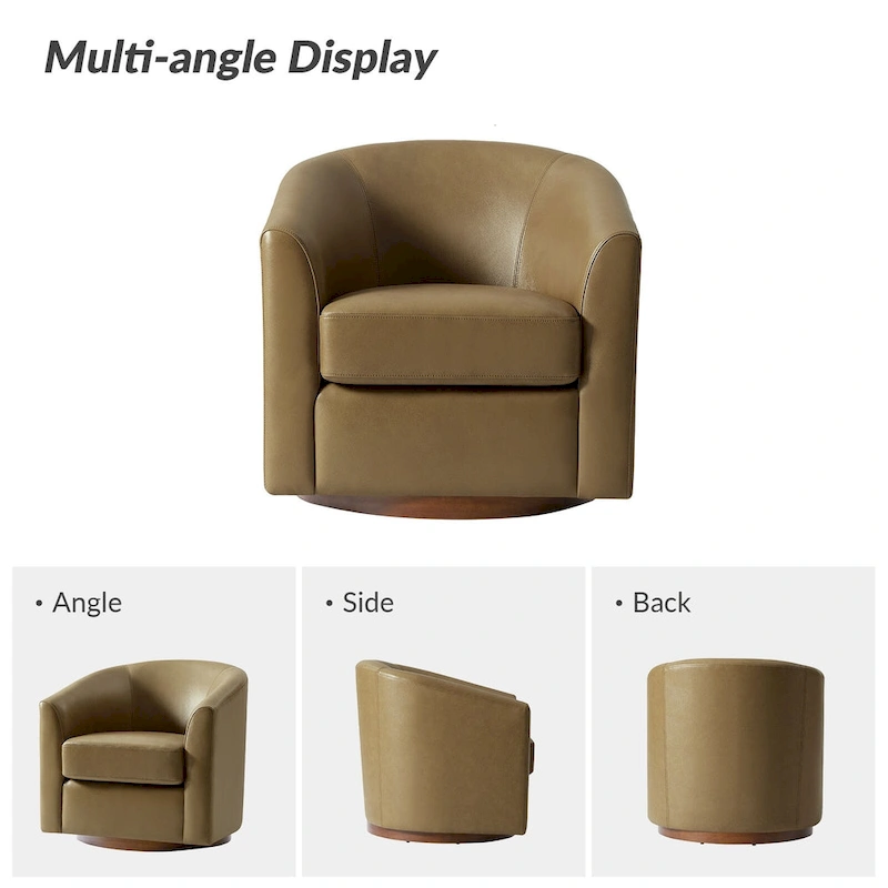 Althea Modern Genuine Leather Swivel Barrel Chair with Solid Wood Base Set of 2 By HULALA HOME