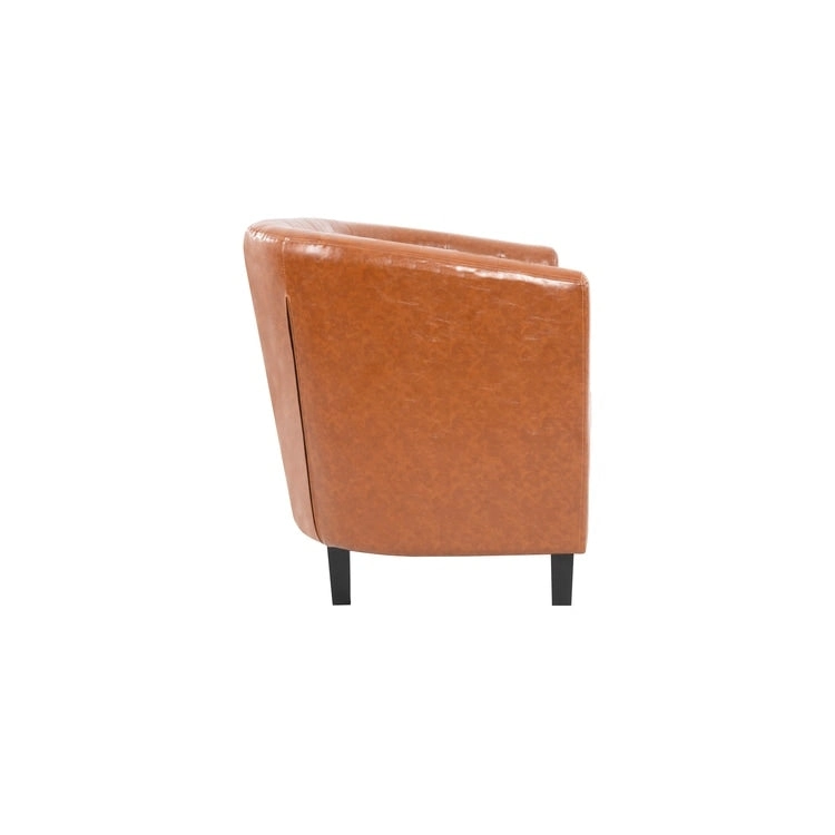 Midcentury Modern Button Tufted Faux Leather Barrel Loveseat - Comfy Tub Loveseat Sofa