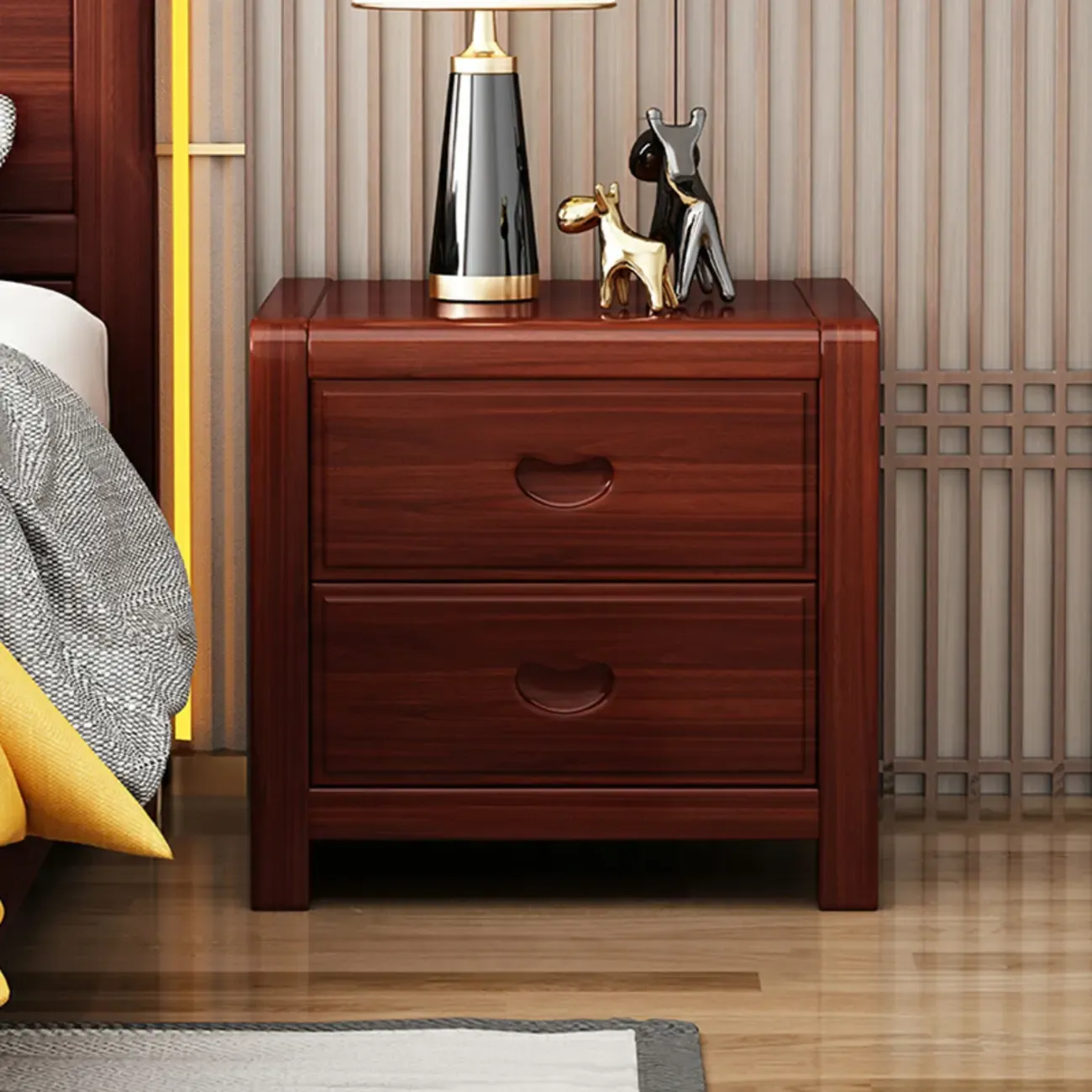 Traditional Nut-Brown 2-Drawer Wood Small Nightstand