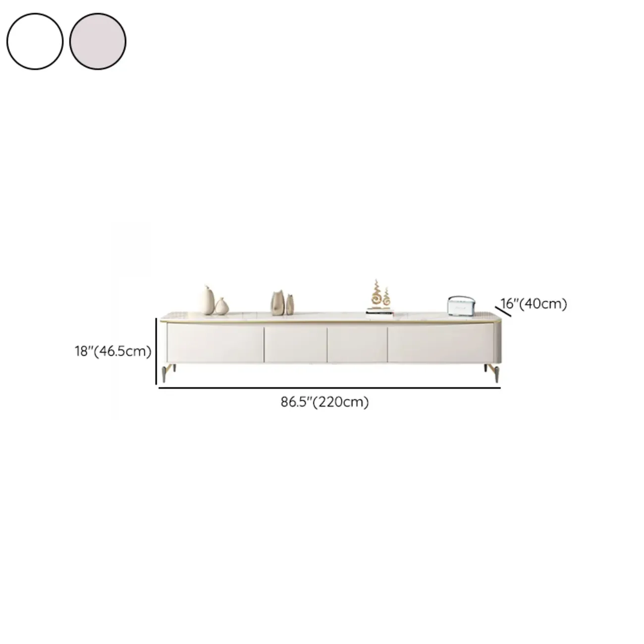 71 Modern White Stone Top TV Stand with Cable Management