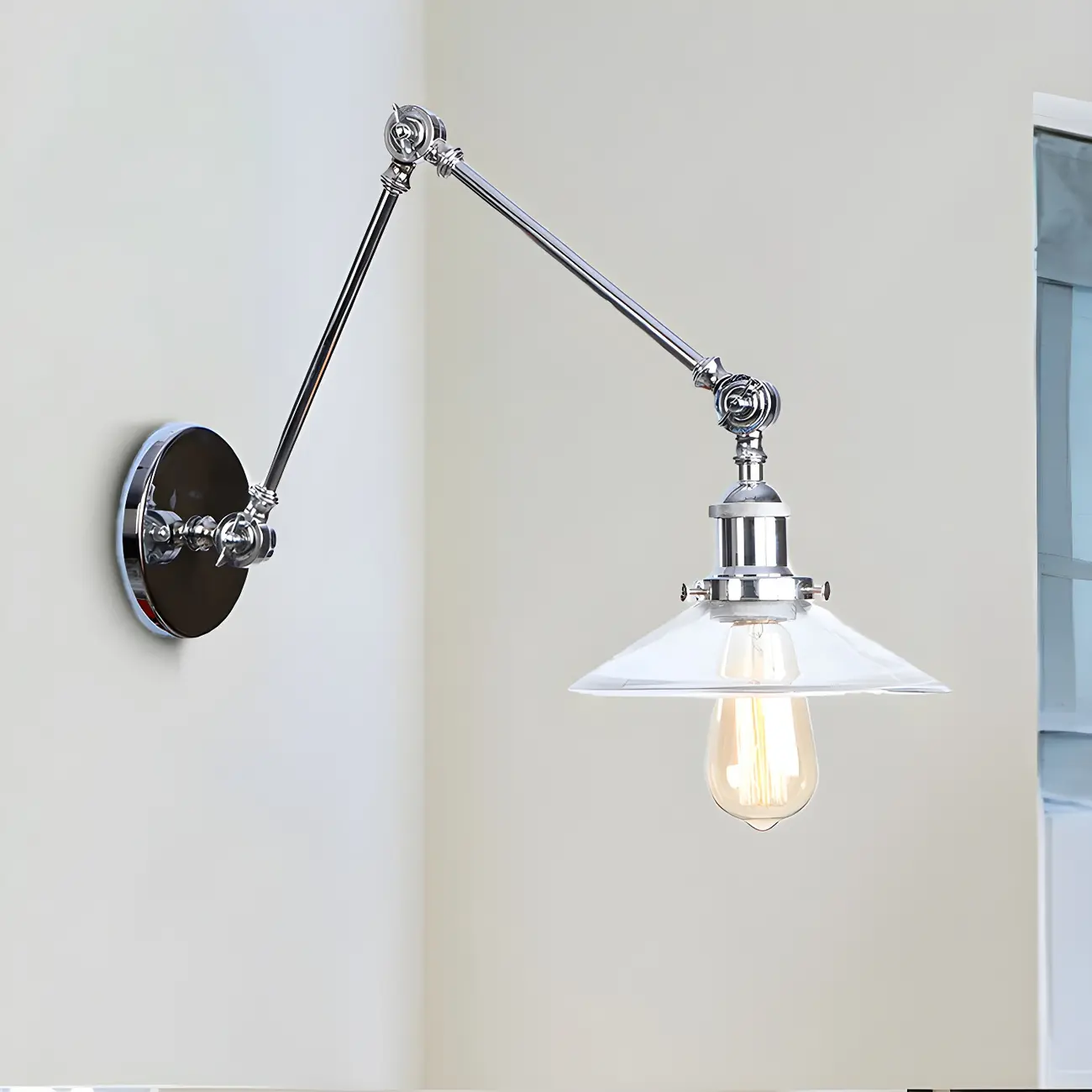 Industrial Clear Shade Sliver Swing Arm Wall Light