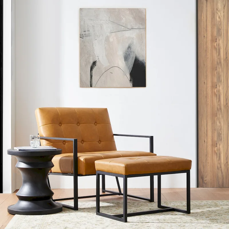 Glitzhome Set of 2 24W Modern PU Leather Button-tufted Ottoman Foot stool