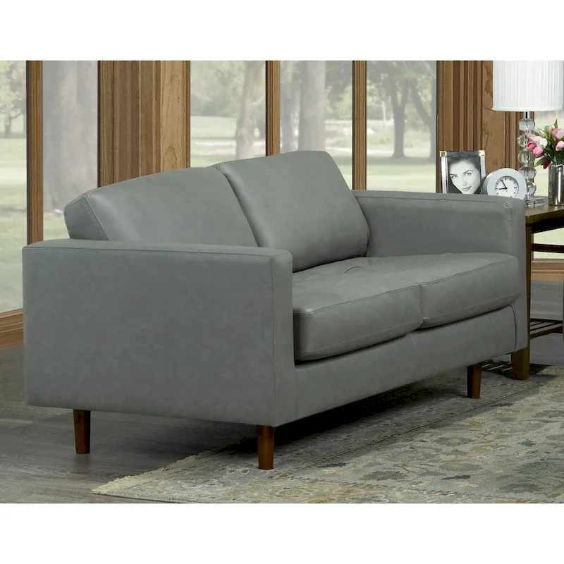 Top Grain Leather Sofa & Loveseat Set, Tufted, Kiln-Dried Hardwood, Sinuous Spring, Seats 5, Grey