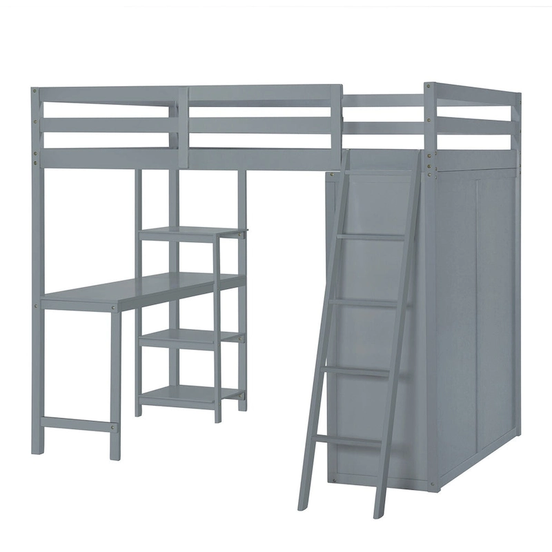 Merax Loft Bed with Wardrobe and Desk and Shelves