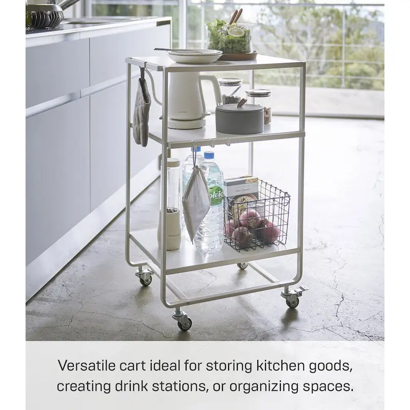 Yamazaki Home Rolling Utility Cart, Steel, Wheels - L 19.29 x W 14.96 x H 32.09 inches