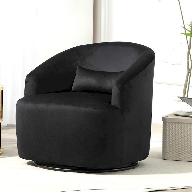 Accent Chair with Barrel-shaped Design and 360 Degree Swivel Feature