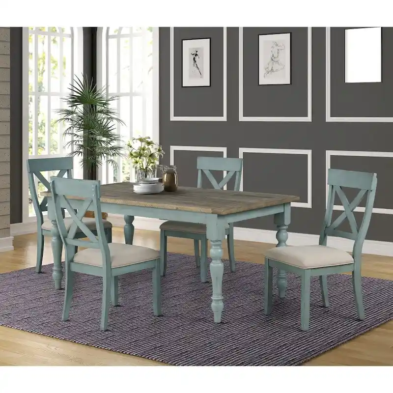 Roundhill Furniture Prato 5-Piece Dining Table Set with Cross Back Chairs