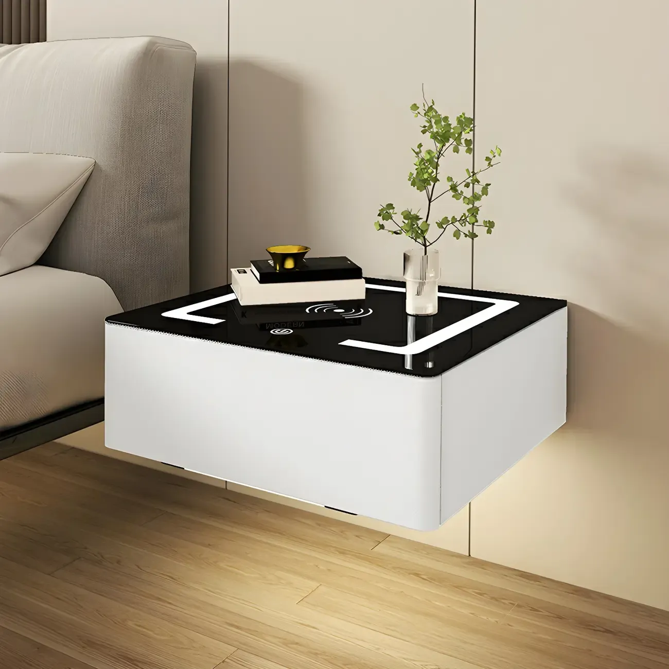 Modern Floating Stone Top Nightstand with Drawer