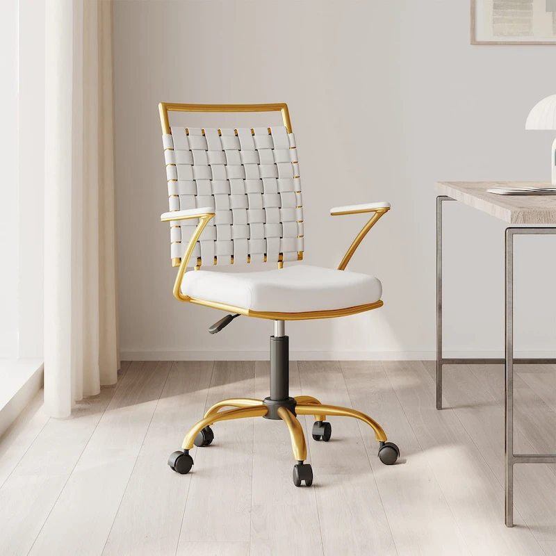 CAROCC Home Office Desk Chair Gold with Throw Pillow