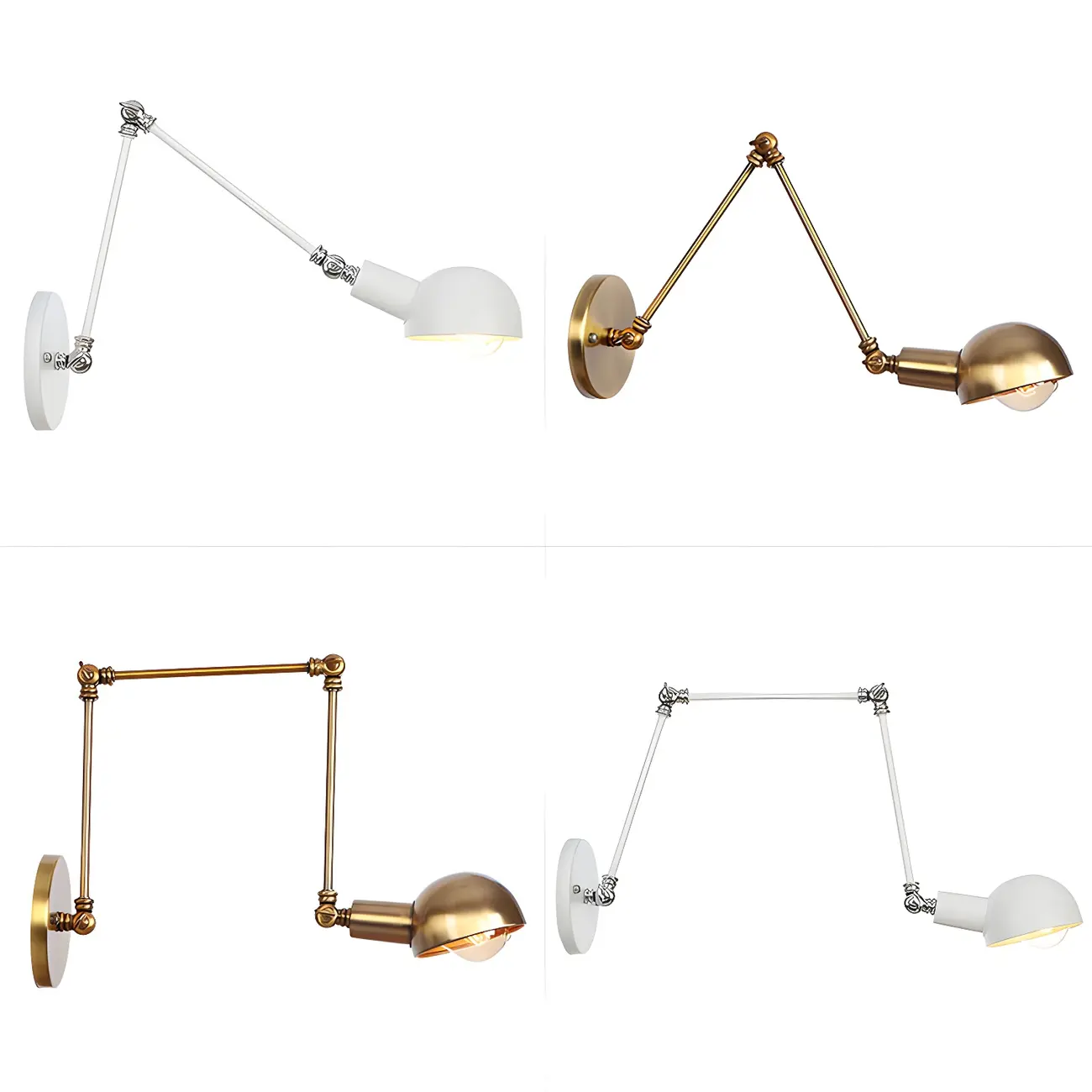 Gold and White Dome Swing Arm Wall Light