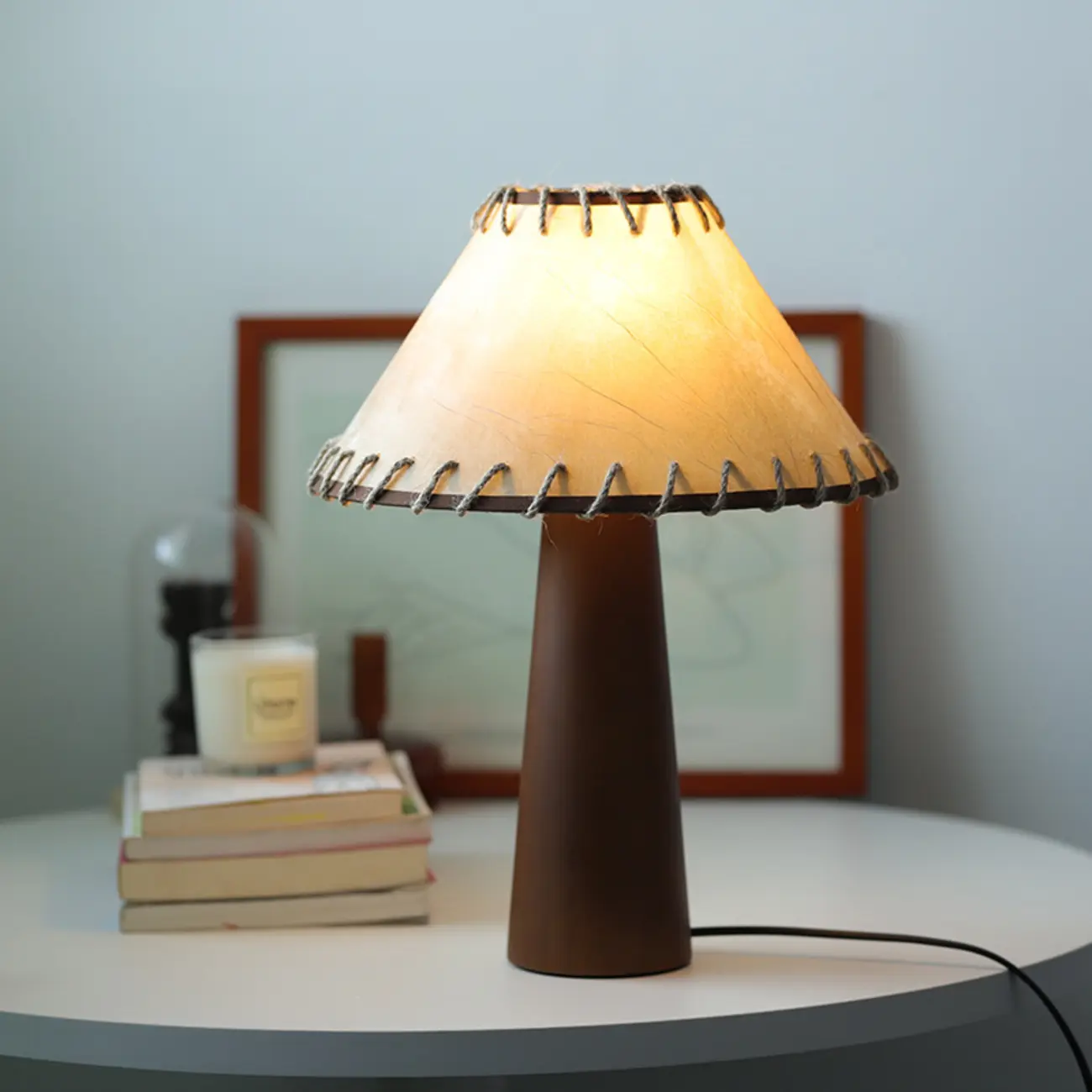 Wooden Modern Walnut LED Table Lamp with Fabric Shade