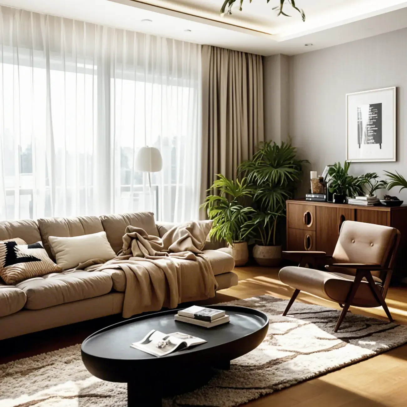 Modern Black Round Fiberglass Coffee Table with Tray Top