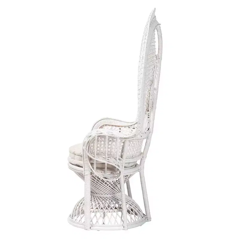 bali & pari Ediva Natural Rattan Peacock Accent Chair White: Upholstered Polyester, No Assembly Required