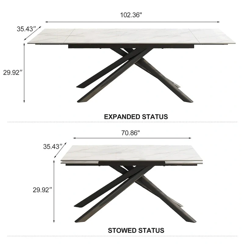 9 - Piece Extendable Rectangular Sintered Stone Cross Legs Dining Set With 8 Chairs