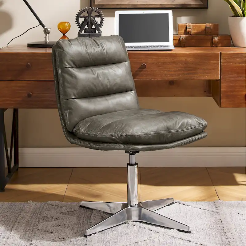 Art Leon Mid-Century Modern Genuine Leather Home Office Desk Chair