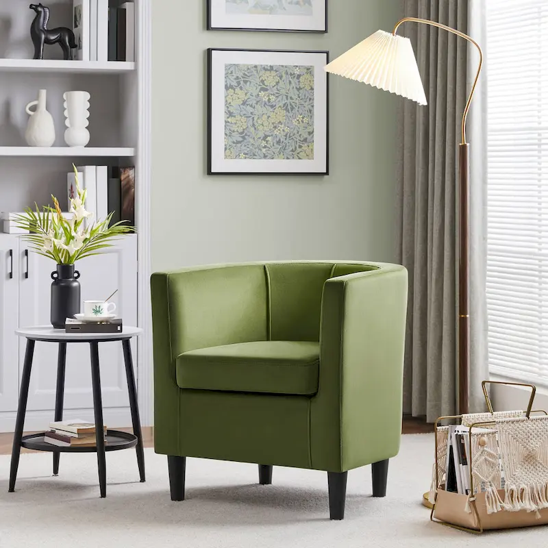 Yaheetech Modern Barrel-shaped Chair Upholstered Velvet Club Chair