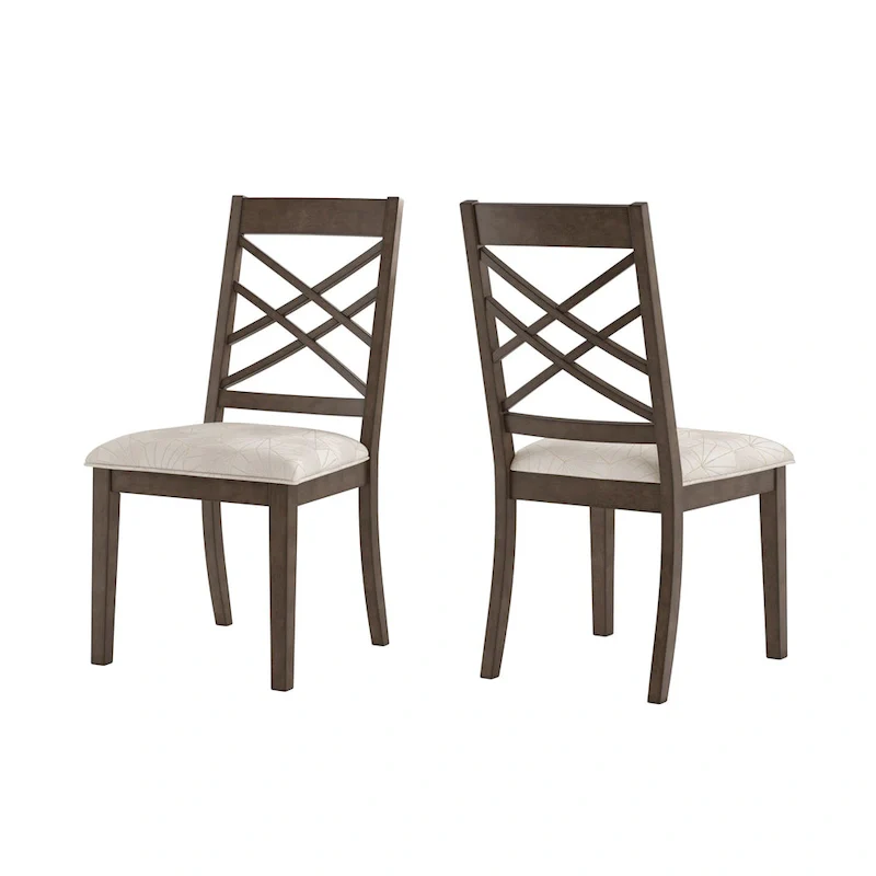 Espresso Finish Upholstered Dining Chairs with Lattice Back - Set of 2