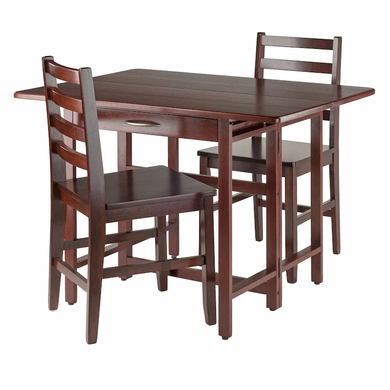 3-Pc Drop Leaf Table with Ladder-back Chairs, Walnut