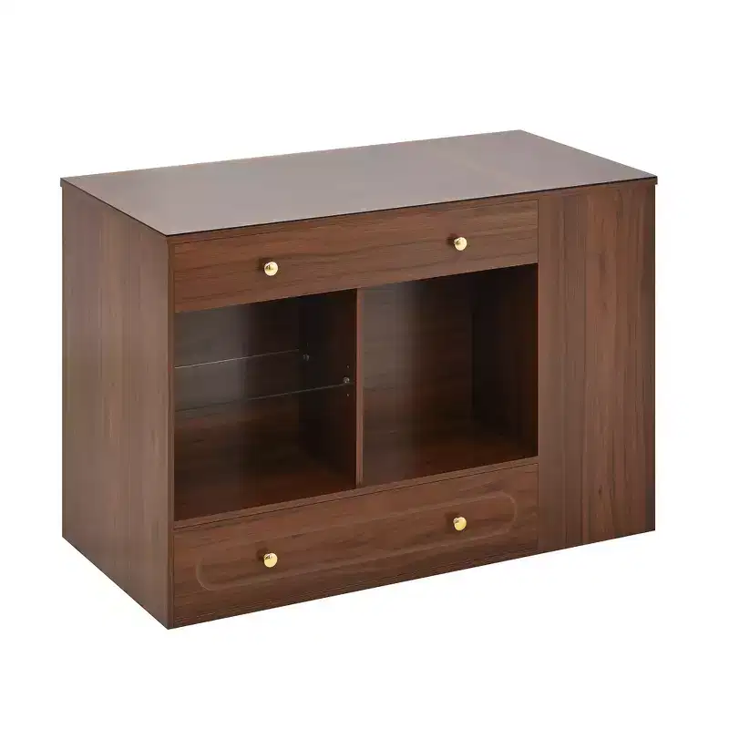 Whisen Closet Island with 6 Drawers, Glass Display Top and Open Shelves, Compartments