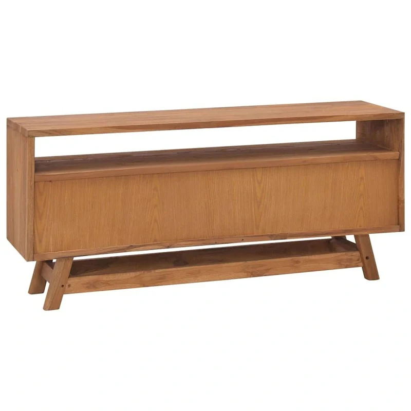 3-Drawer Solid Teak TV Cabinet – Natural Wood, Scandinavian Style