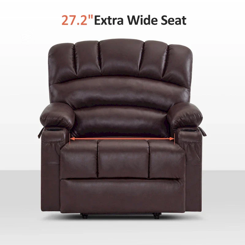 MCombo Power Lift Recliner Chair Sofa with Massage and Heat, Faux Leather R7096 (Medium-Wide)