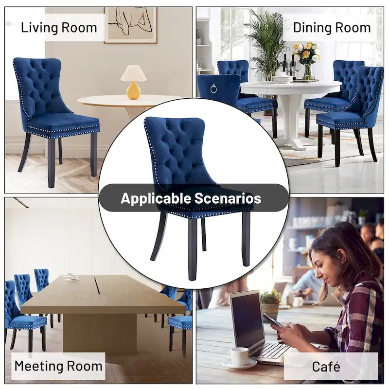 Dining Chairs Set of 2, Upholstered Accent Chair Button Tufted Armless Chair with Back Ring Pull and Nailhead Trim