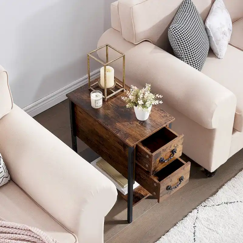 Industrial 2-Drawer Nightstand Narrow End Side Table