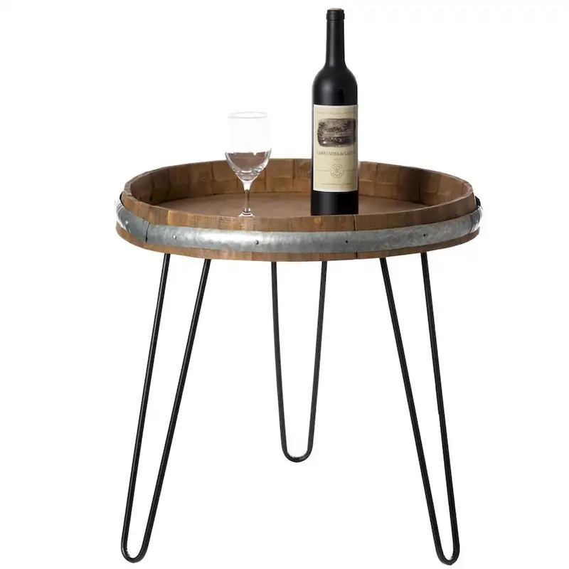 Wooden Wine Barrel Head End Table Accent Coffee Table